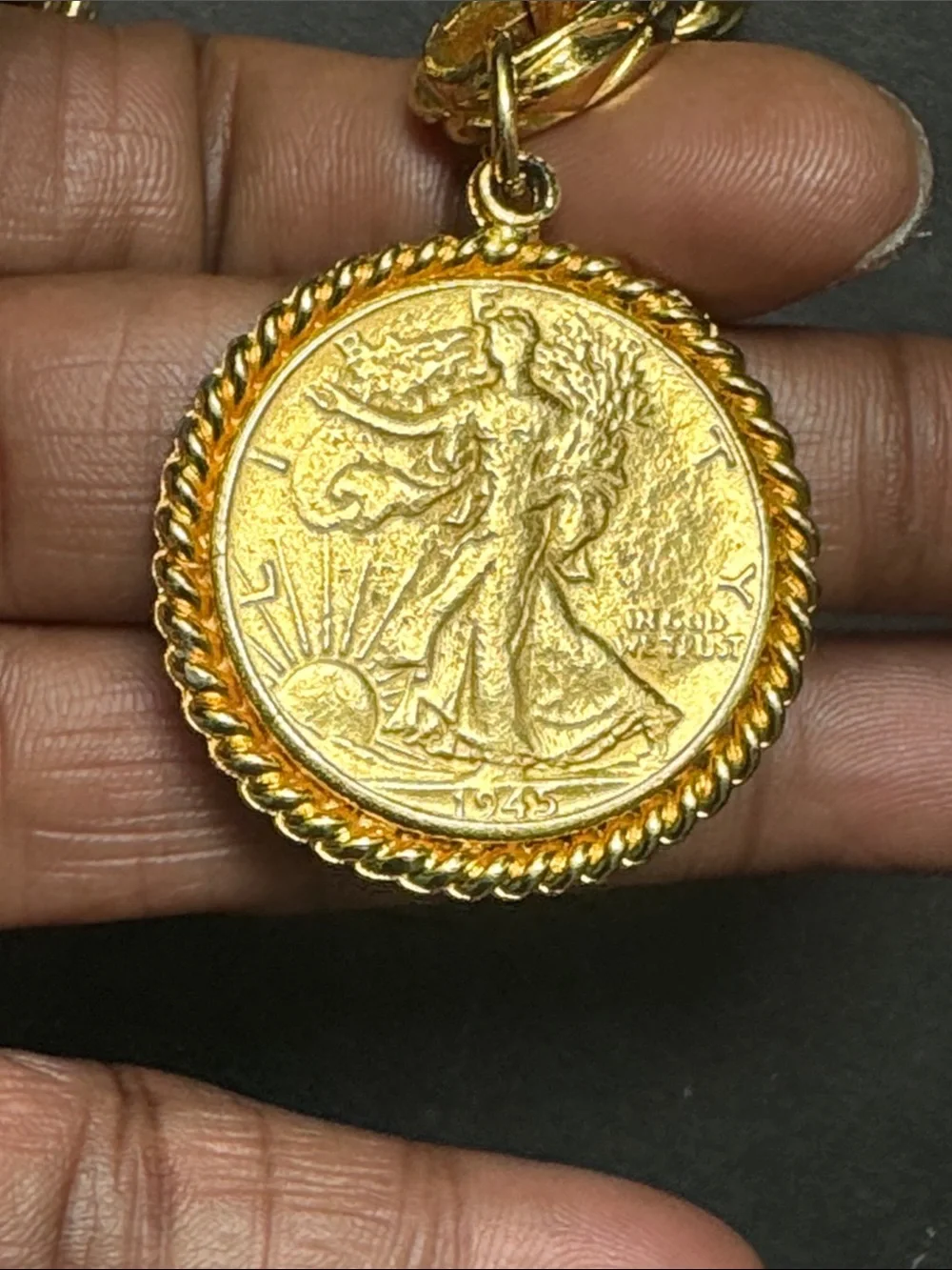 Vintage Gold Chain Link Belt with Gold Coin